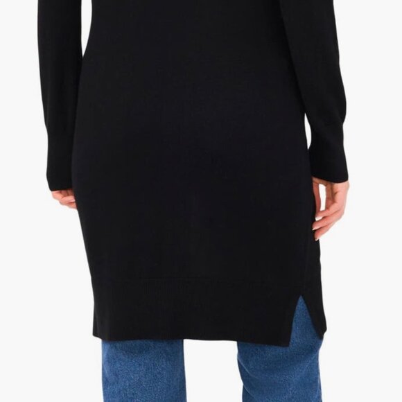 Halogen Open Front Pocket Cardigan Large Black Long Line Cashmere Blend - Picture 3 of 7